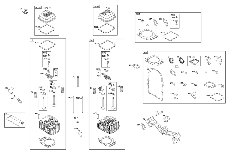 Cylinder Head Group Diagram and Parts List for 356447-0055-B5 200000 - 399999 Briggs and Stratton Engine